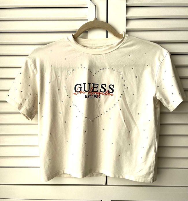 Guess original bluzka top crop dziewczęca logo cyrkonie 12-14 l