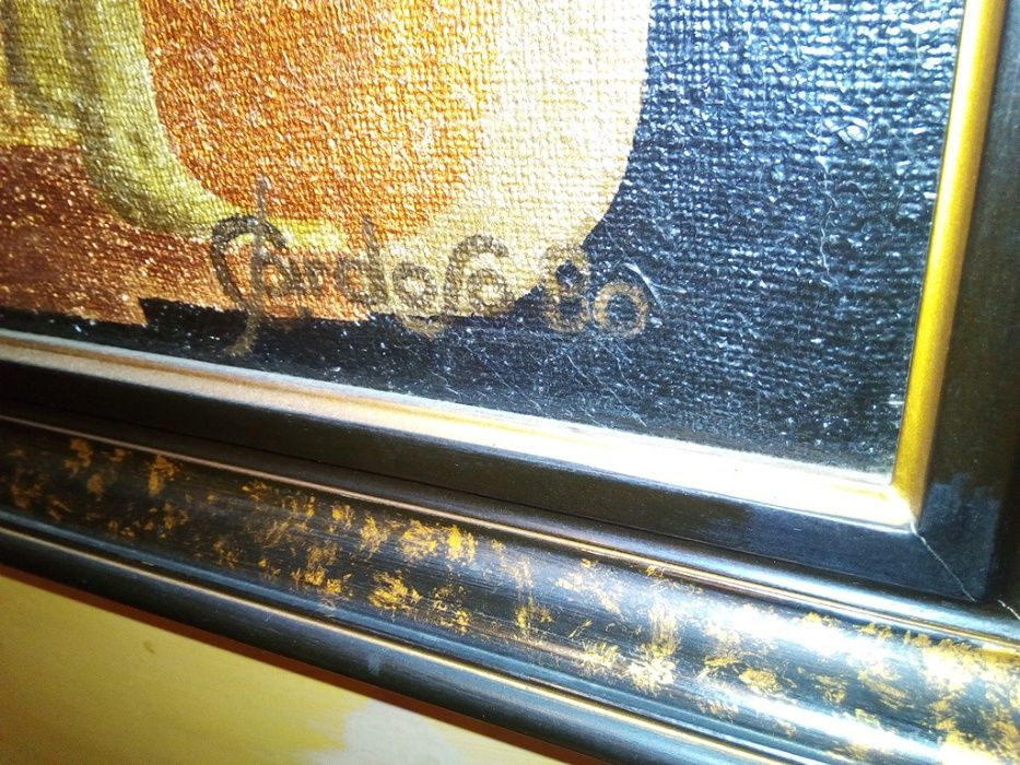 Quadro abstrato com pintura sobre serapilheira assinado Cardoso