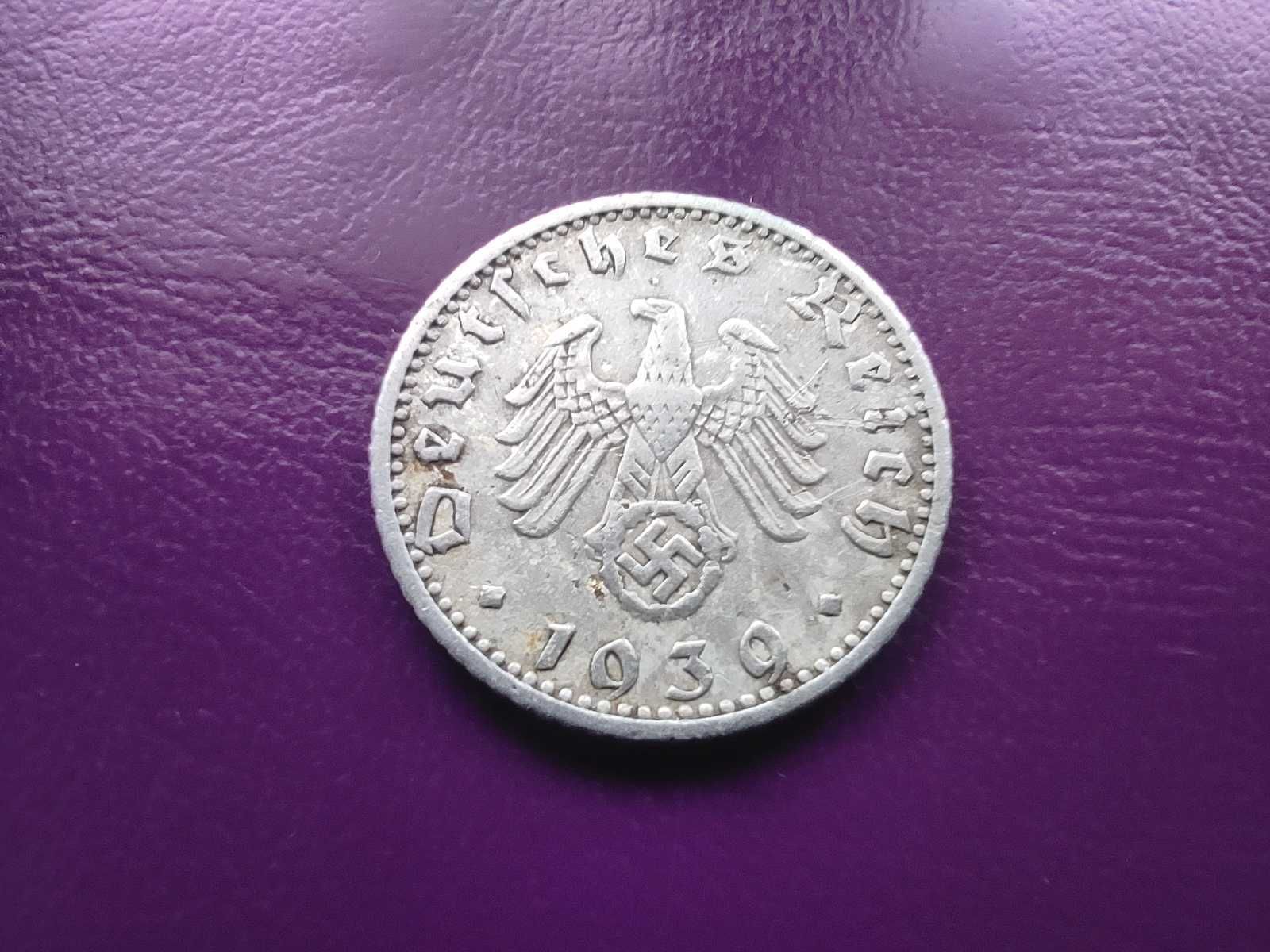 Moneta Niemcy - Trzecia Rzesza 50 Reichspfennig 1939 A - Rzadkość !