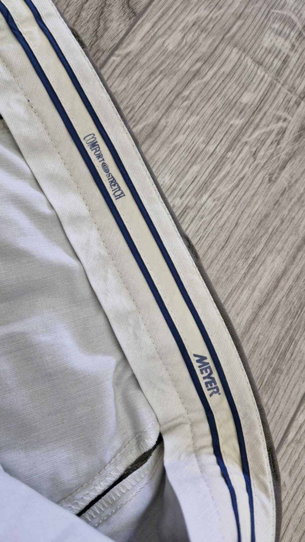 Beżowo-zielone spodnie • eleganckie męskie • w kant • Meyer XL