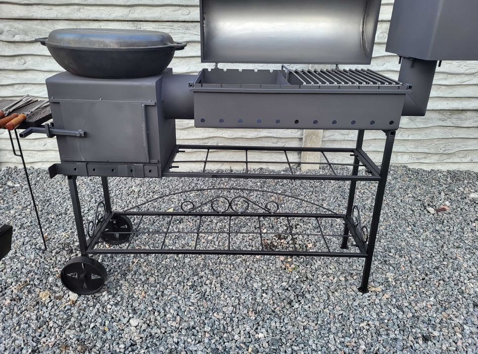 Мангал 4в1! 5 мм! Коптильня Барбекю Гриль с Крышкой, Печь под Казан