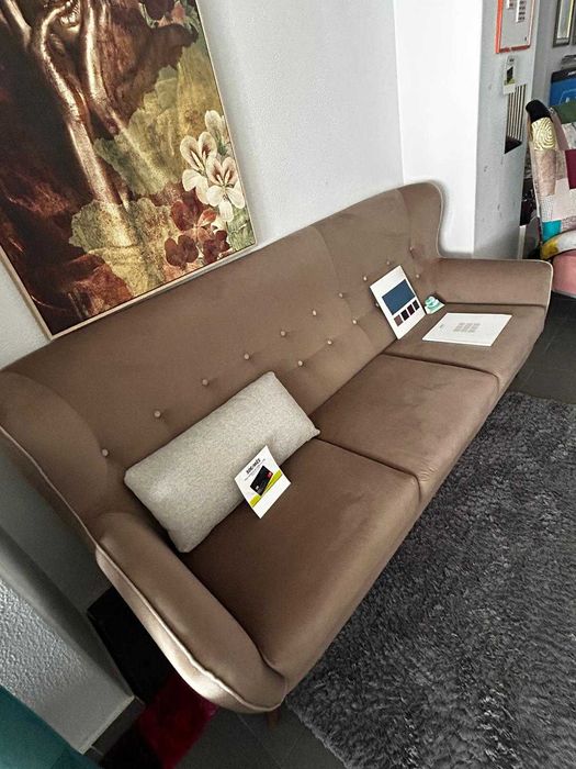 Sofá em tecido 3 lugares - bege escuro NOVO A ESTREAR