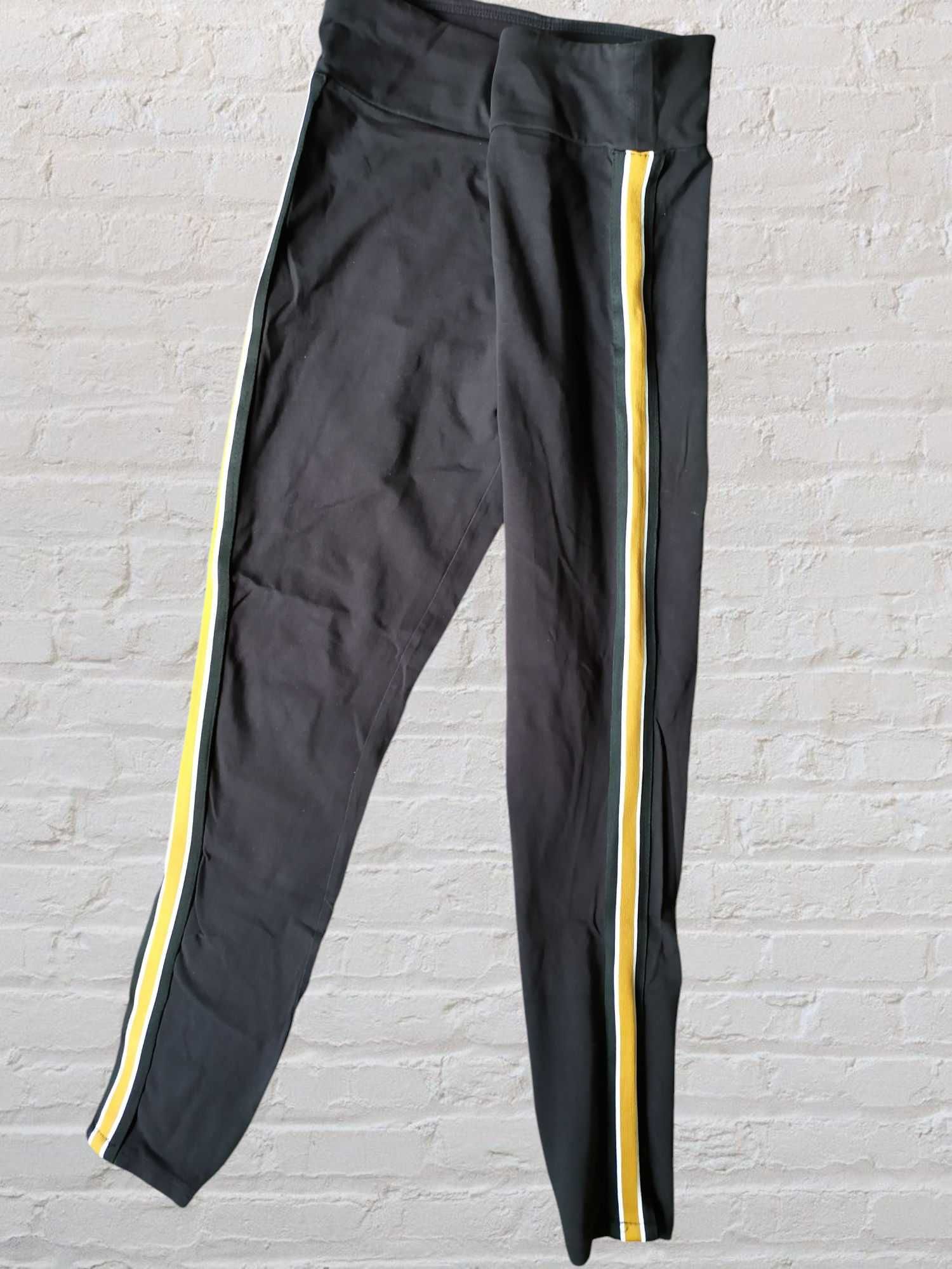 Legginsy z lampasami New Look czarne lampasy paski żółte M/38