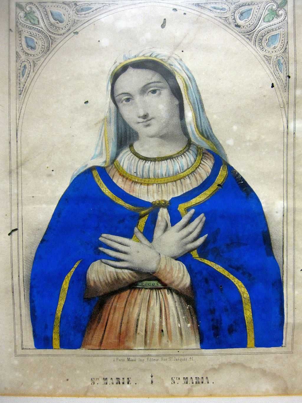 gravura colorida â mão Sec. XIX - Santa Maria -Paris Miné Imp. Editeur