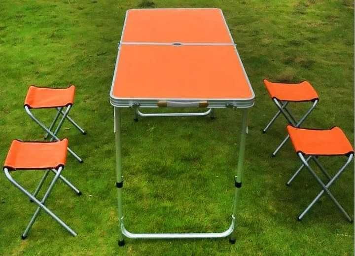 Набор стол для пикника усиленный складной с 4 стульями. Оранжевый