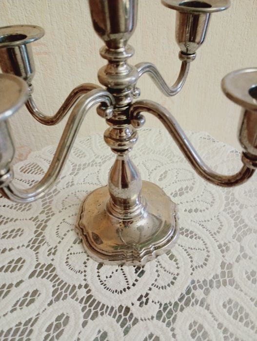Антикварний свічник канделябр Swanski , посріблена латунь