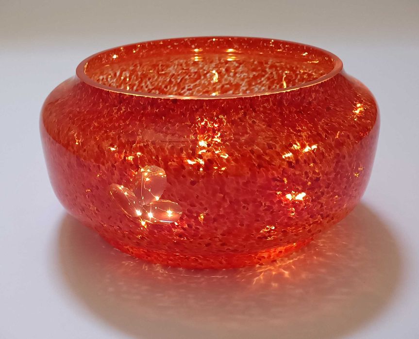Taça de vidro soprado com luz – Aurora Coral Flor de Lis