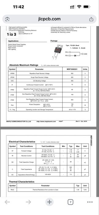 MSP10065G1 Msemitek TO-220C-2L 10A 650V 138W діод Шотткі