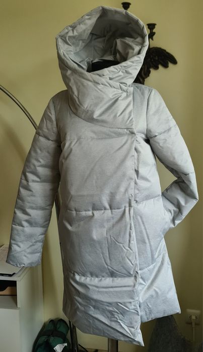 Плащ пуховик сірий, зимова куртка, зимовий плащ