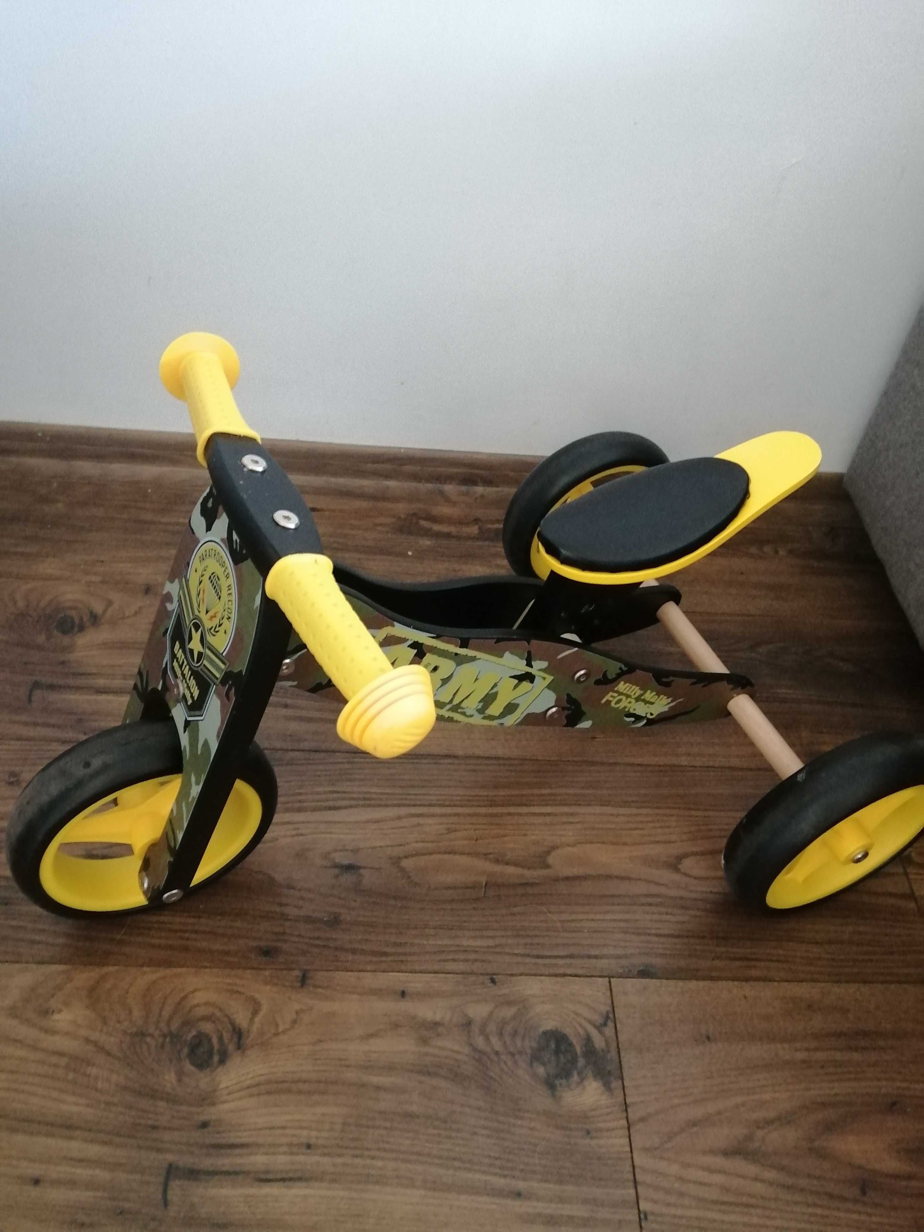 Rowerek biegowy drewniany  dla dzieci 2 W 1 army