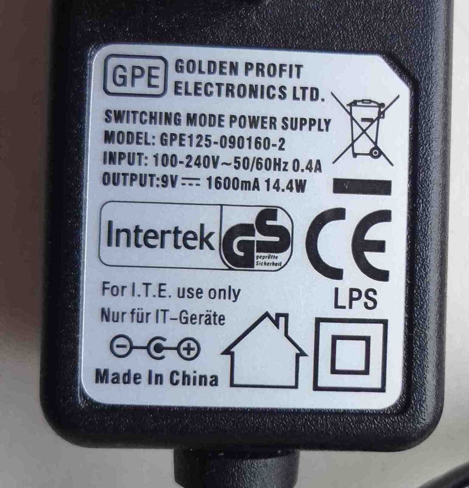 Адаптер блок питания Intertek 9V 1600mA 14.4W GPE125-090160-2