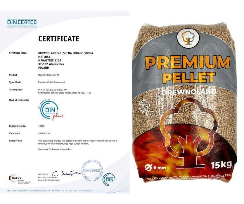 Pellet Premium iglasty 6mm certyfikat DIN Plus A1 Producent Drewnoland