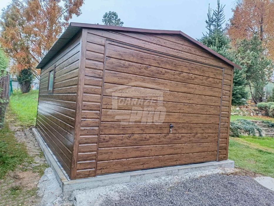 Garaż blaszany 4x6m Brama uchylna drzwi okno drewnopodobny dach  GP446