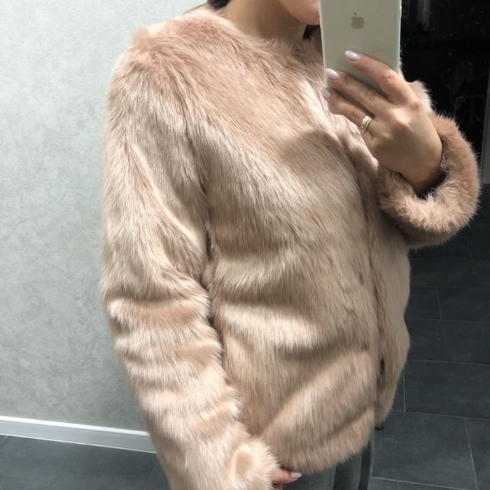 Шуба H&M шубка пудровая, искусственный мех, полушубок женский