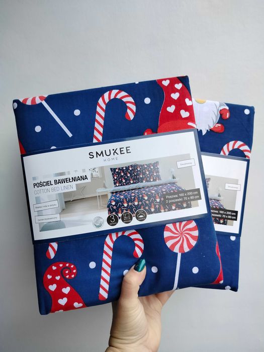 Pościel bawełniana świąteczna Mikołaje 2szt 160x200cm Smukee