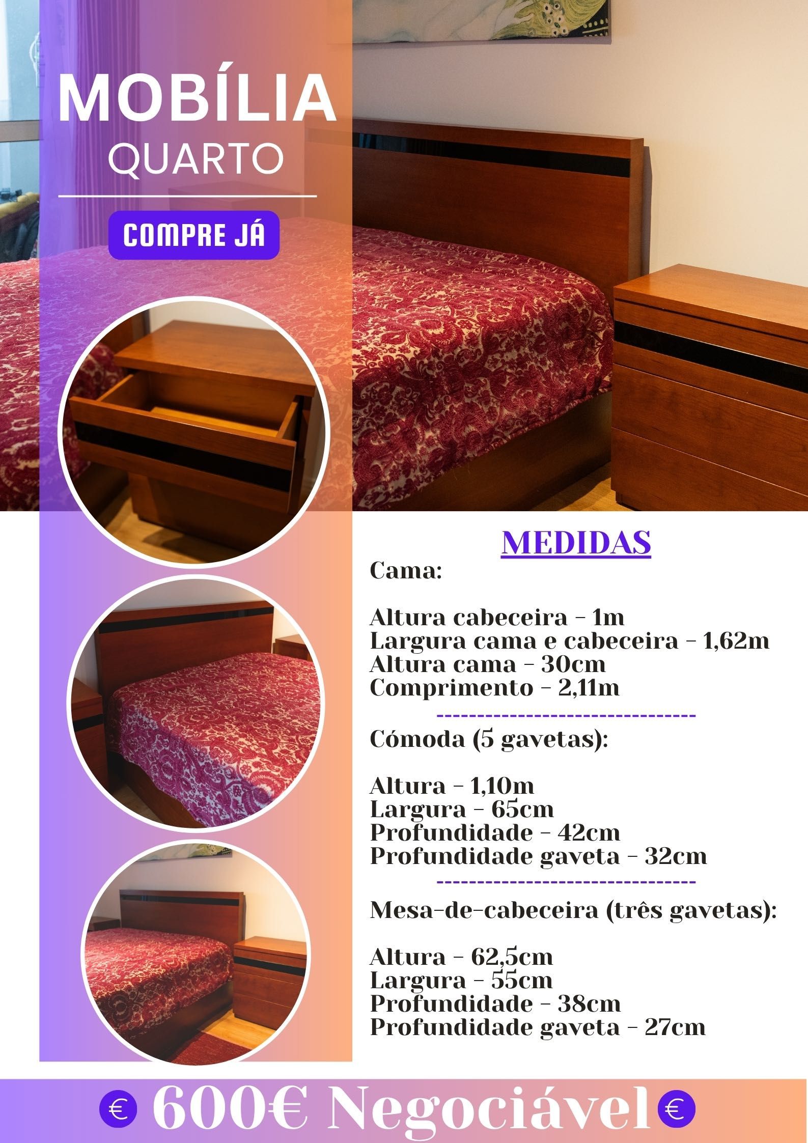 Mobília de quarto completa de Paços de Ferreira - FOTOS