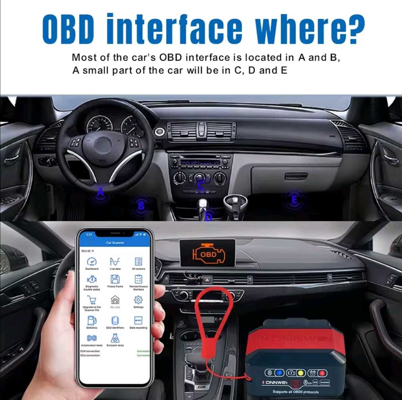 Interfejs Konnwei KW905 Czerwony ELM327 OBD2 Bluetooth 5.0 ANDROID iOS