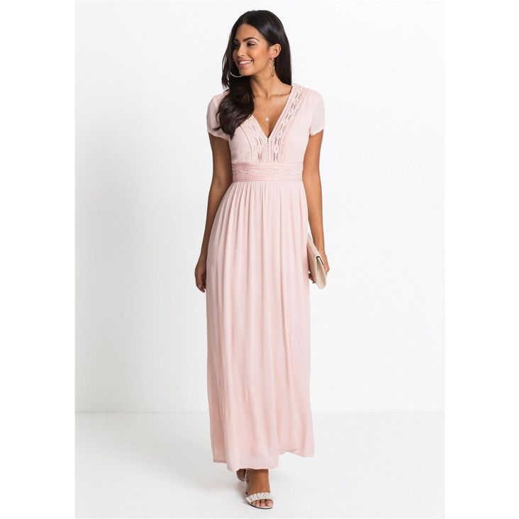 Bonprix pudrowa różowa sukienka koronkowa długa maxi na ramiączka 46