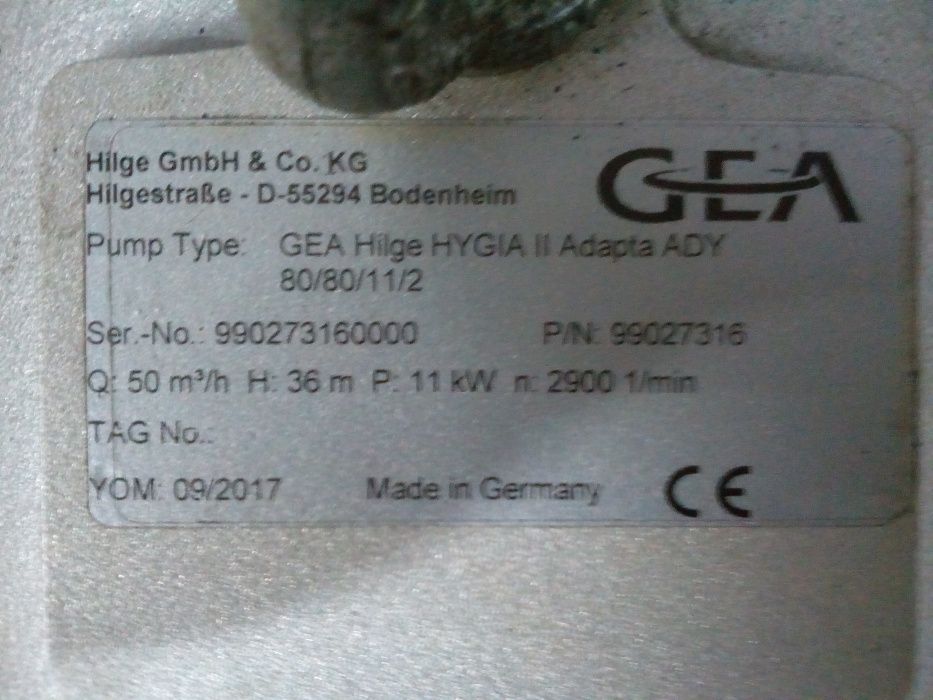 Pompa spożywcza GEA Hilge Hygia II ADAPTA ADY 80/80/11kW