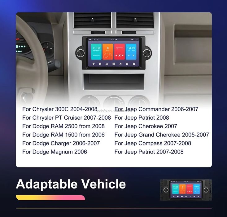 Rádio Android 13 6.2" p/ Jeep/Chrysler/Dodge | GPS | WiFi | EQ | NOVO