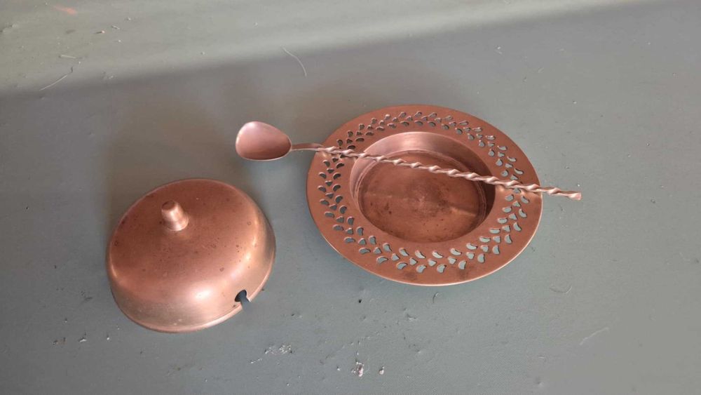 Zestaw mosiężny do spalania cukru / robienia karmelu – vintage PRL