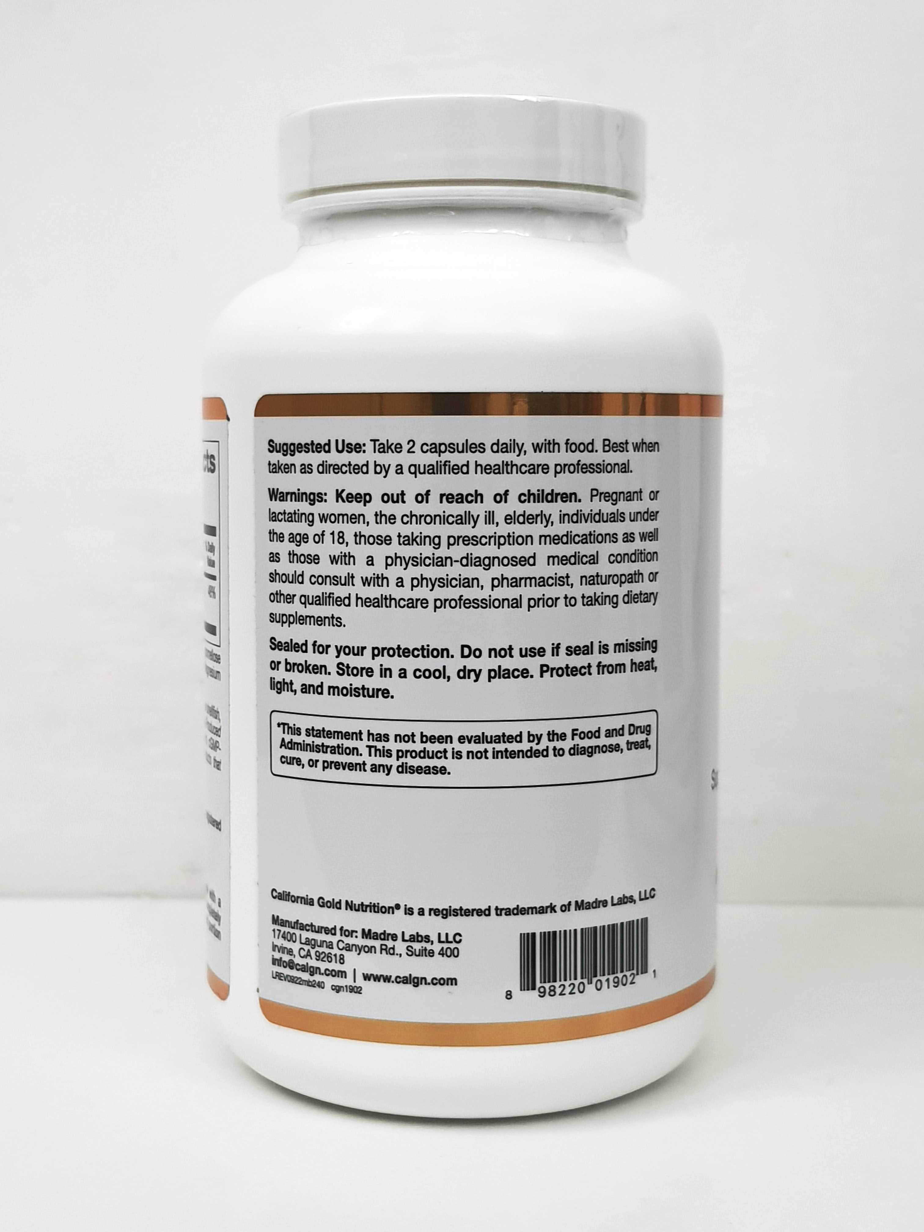 Магній бісгліцинат California Gold Nutrition, 200 мг, 60/240 капсул