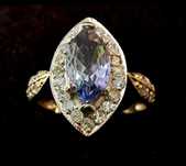 Cudny Piekny Art Deco z Tanzanitem 1ct diamenty brylanty 585 14k zloto