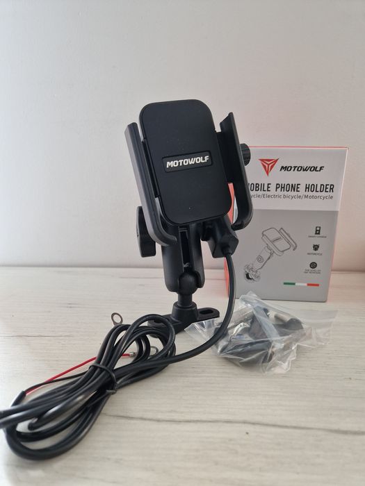 Uchwyt motocyklowy Motowolf z gniazdem USB do kierownicy