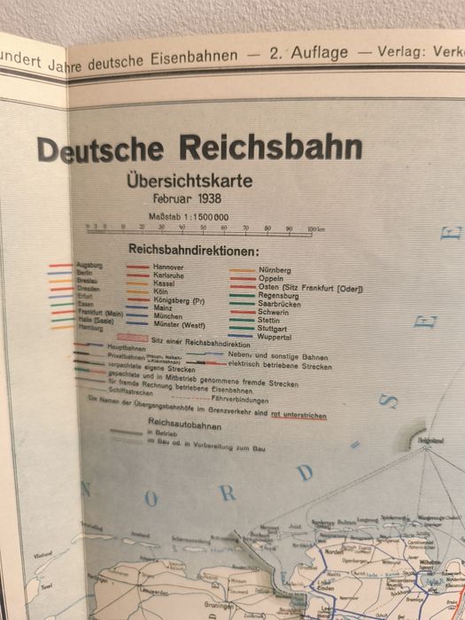 Stara mapa niemieckiej kolei Rzeszy z 1938 r