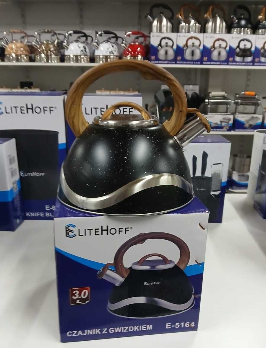 Czajnik z gwizdkiem 3L czarny marmurek Elitehoff 5164