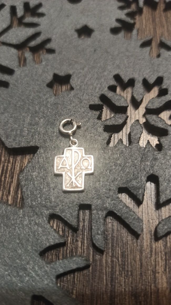 Krzyż Vatikan unikatowy srebrny krzyż Α i Ω Charms Srebro