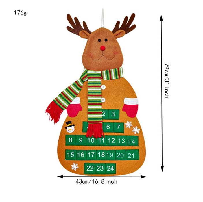 Адвент календар із фетру Різдвяний Олень із кишенями на 24 дні.