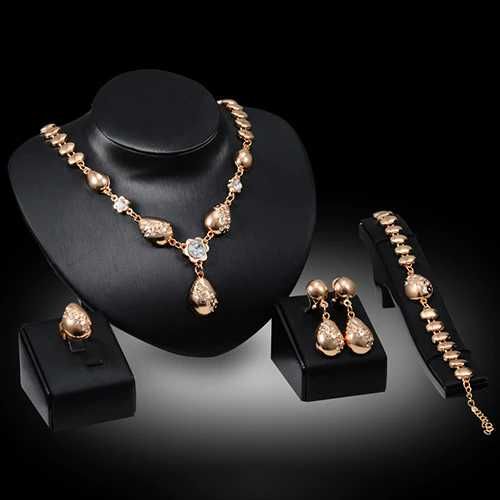 Colar com pingente de flor, pulseira, anel e brincos joias elegantes