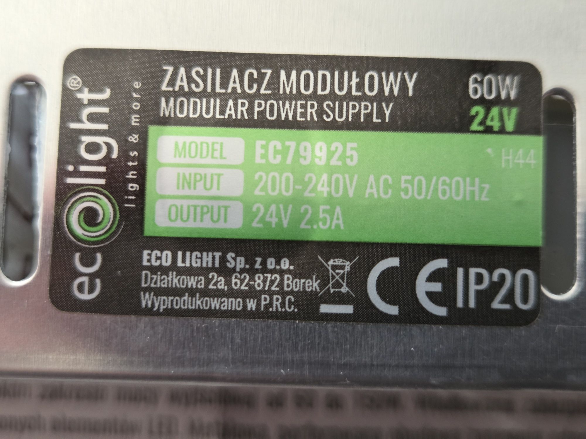 Zasilacz montażowy 24V 2.5A 60W do LED modułowy IP20 transformator DC