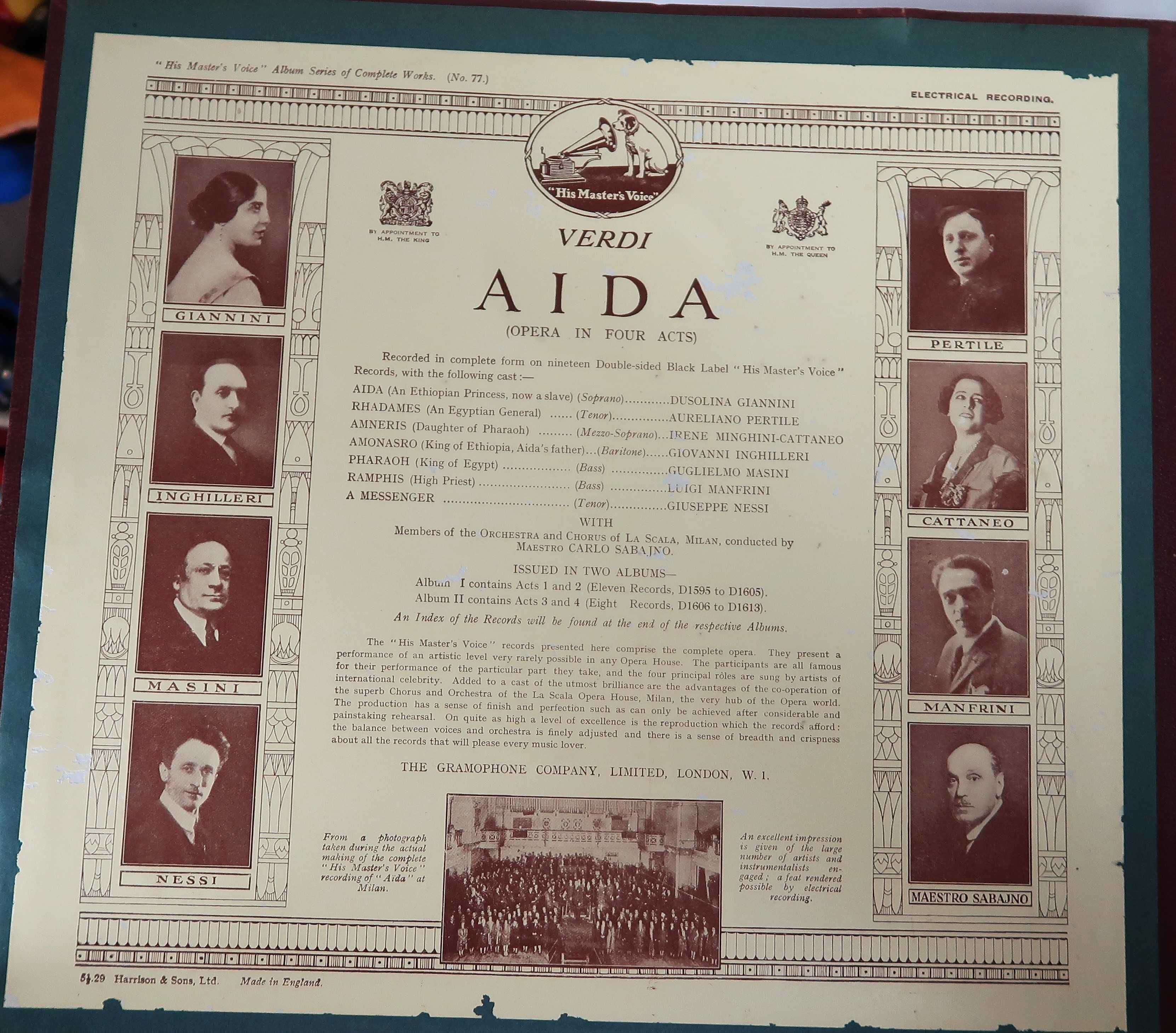 Verdi "Aida" The complete opera in two albums (discos grafonola)