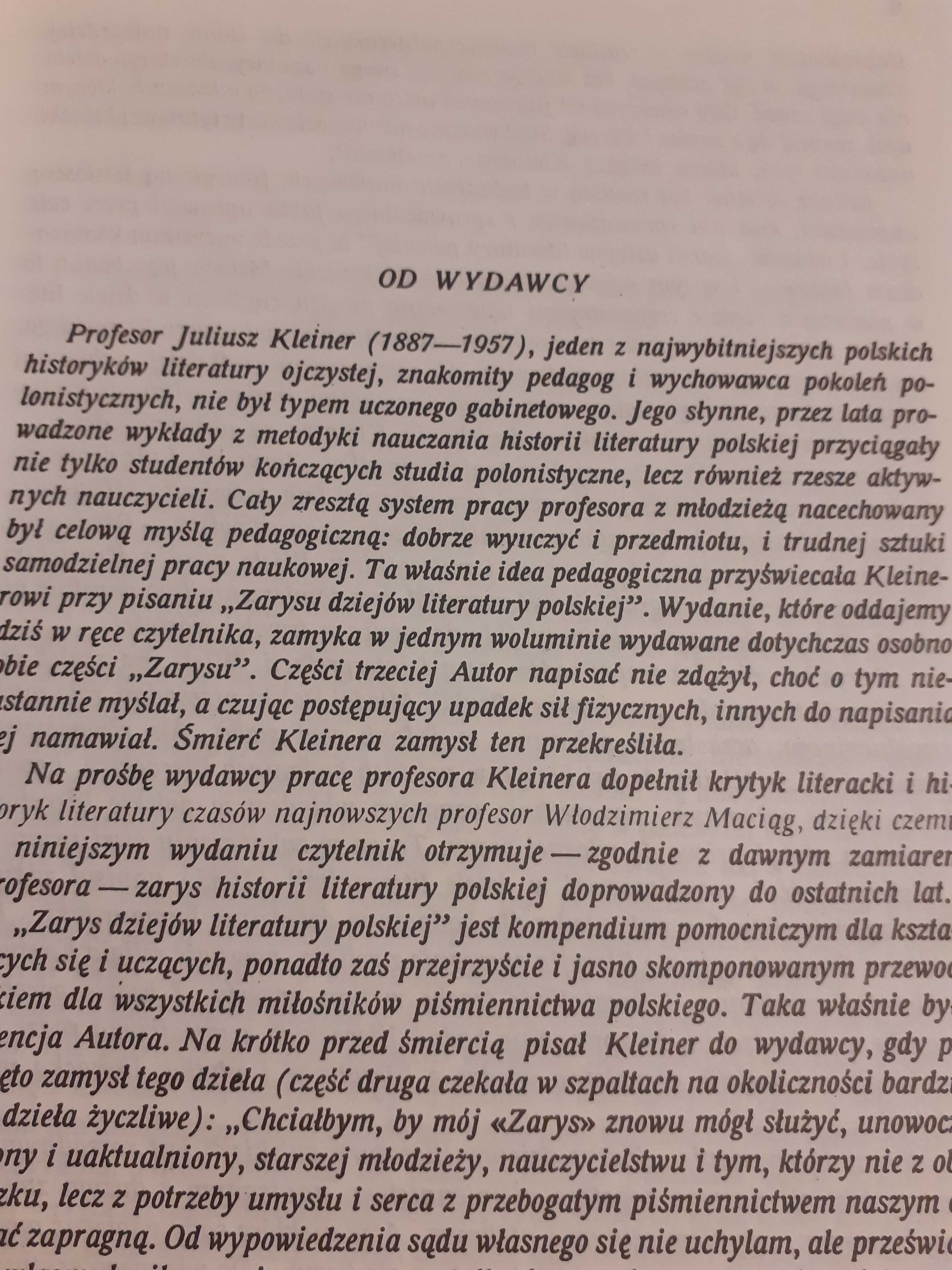 Zarys Dziejów Literatury Polskiej. Kleiner, Maciąg. .