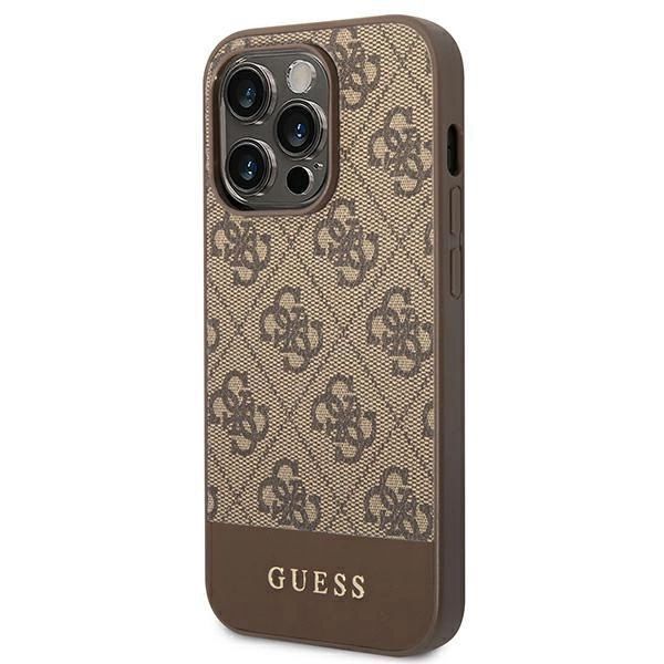Guess Etui iPhone 14 Pro Max 6,7" Brązowy 4G Stripe Collection