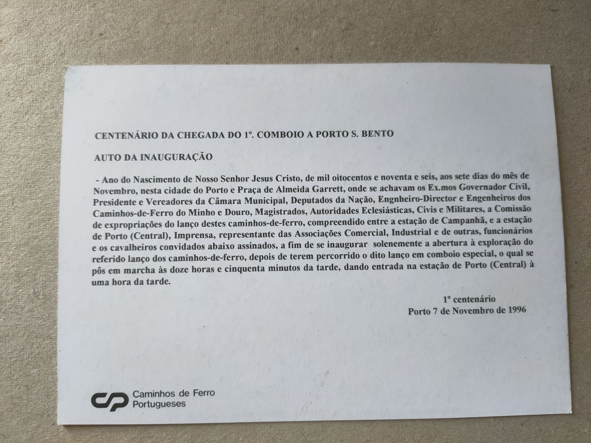 Centenário da chegada do 1 combóio ao Porto 1996