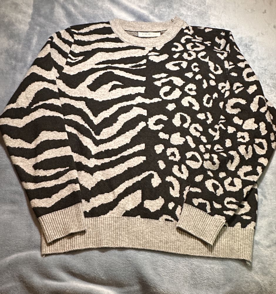 Camisola de malha cor cinza e preto com padrão, tamanho L [NOVO]