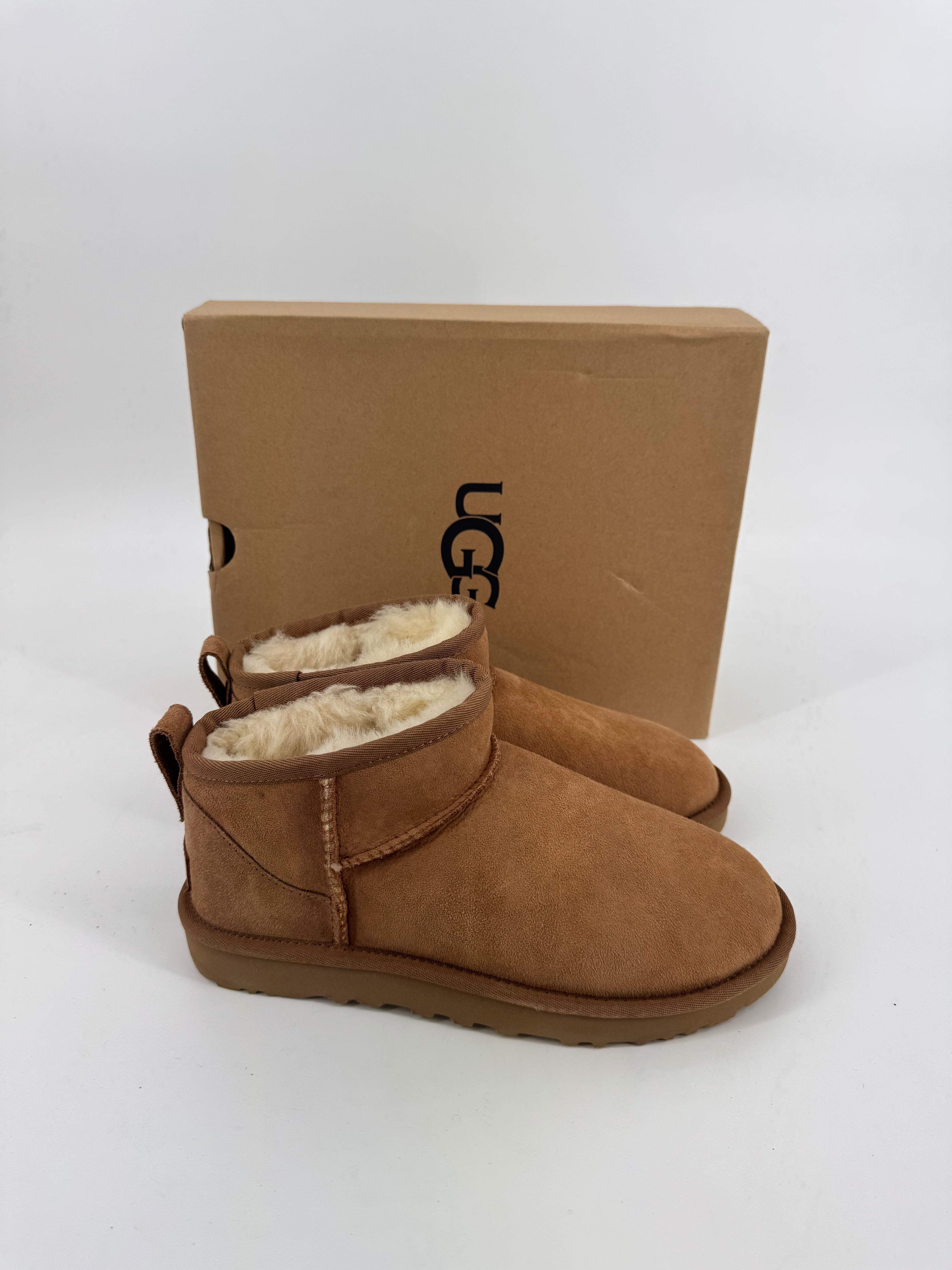 UGG W classic ultra mini kozaki botki brązowe skórzane buty na wiosnę