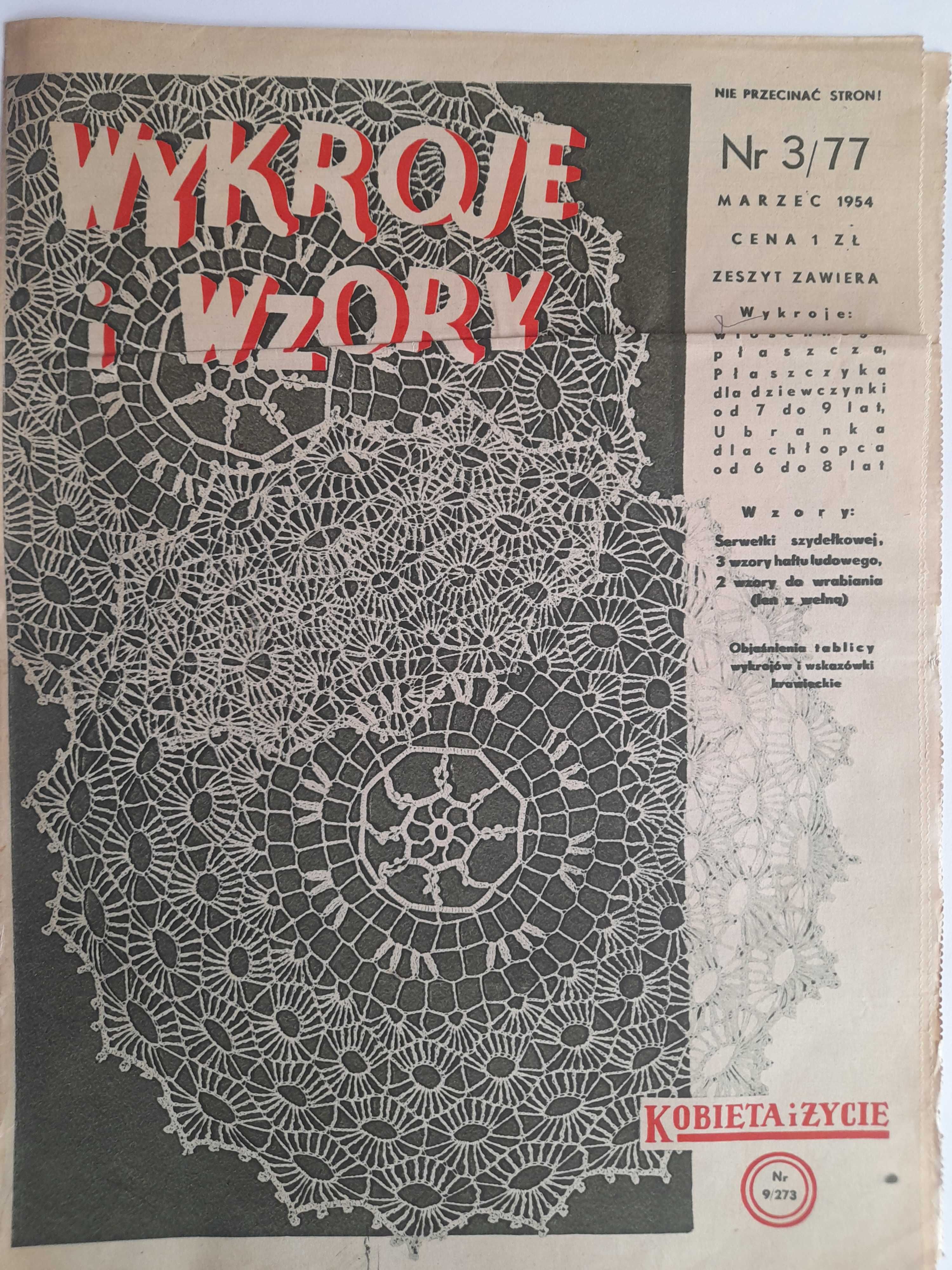 WYKROJE I WZORY 3 / 1954 wykroje - płaszczyk, ubranka itd. z 1954 r