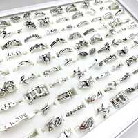 Conjunto de 30 anéis femininos retrô folheados a prata