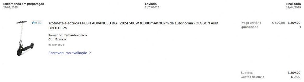 Trotinete elétrica Olsson DGT 400W 36V 10000 mAh 38 km de autonomia