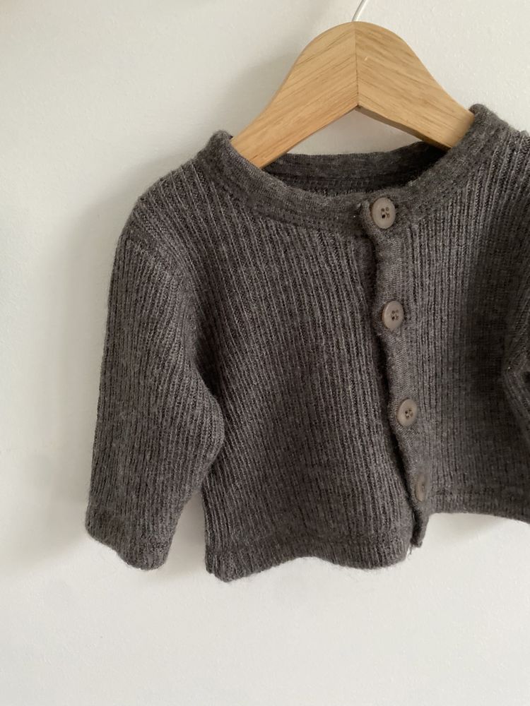 Sweter wełna merino 100% 56 brązowo szary guziki