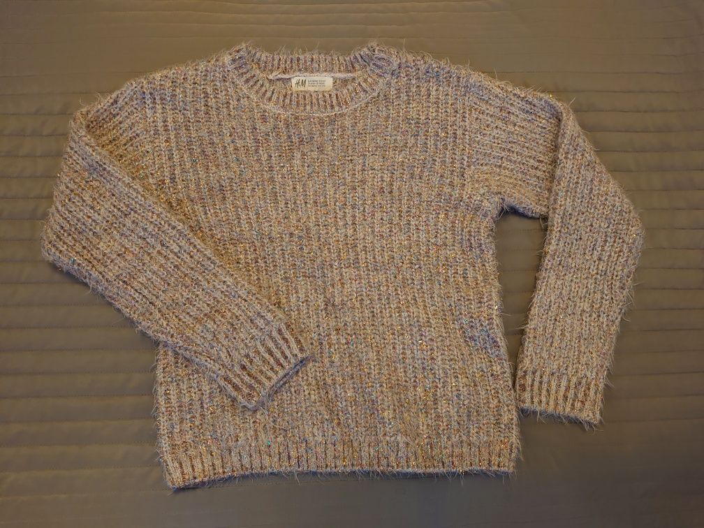 Błyszczący różowy sweterek sweter H&M r. 134 -140, stan super
