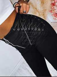 Jeansy damskie elastyczne z sznurowaniem XS