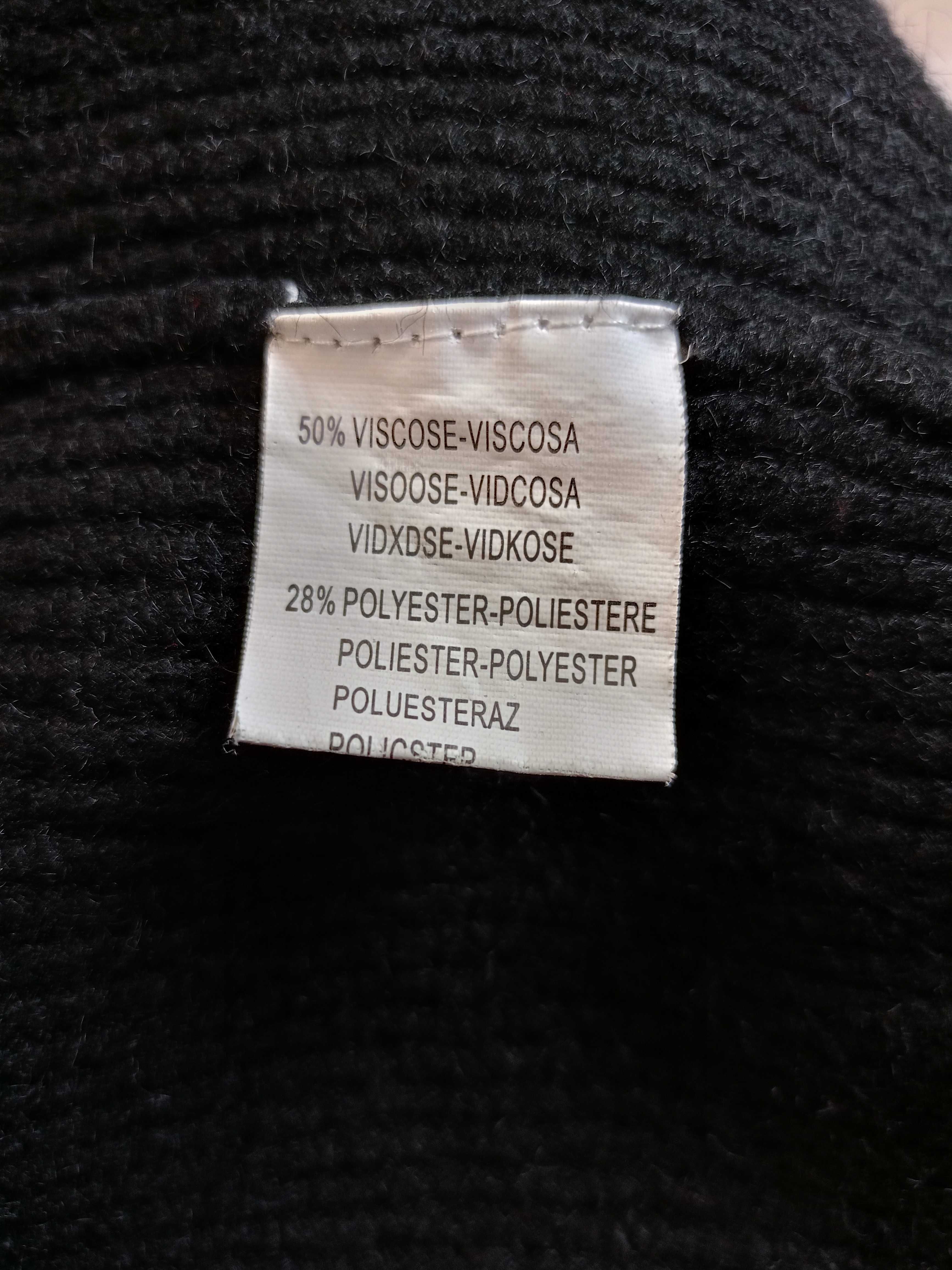 Sweter kardigan blezer czarny M/L długi z kieszeniami, wiskoza