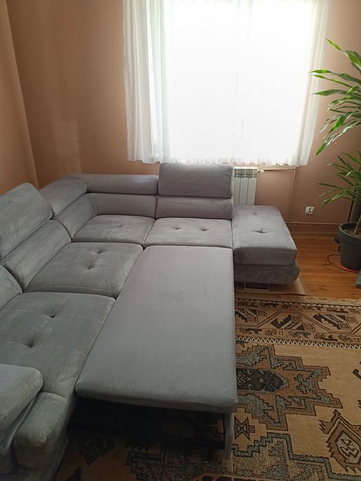 Narożnik z funkcją spania, bardzo ładny, szary Welurowy,transport