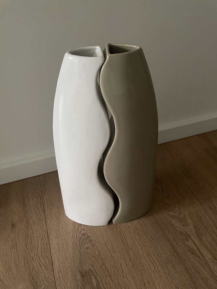 Podwójny ceramiczny wazon biało oliwkowy