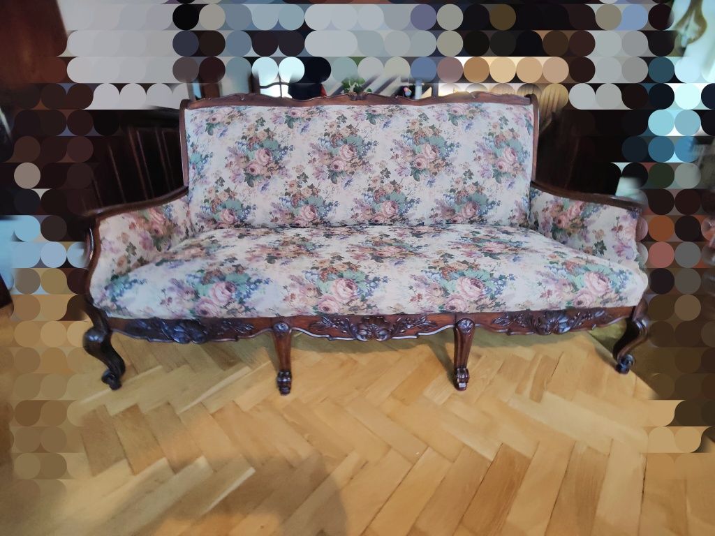 Zestaw komplet wypoczynkowy sofa fotele retro styl Ludwik stare antyk